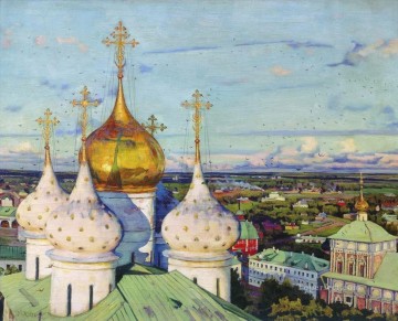 paisaje urbano Painting - Cúpulas golondrinas asunción catedral de la trinidad sergius lavra Konstantin Yuon paisaje urbano